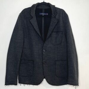 RNT23 Mens XXL (44 US)Dark Gray Knit Blazer Jacket‎ Raw Edge Elbow Patch Casual